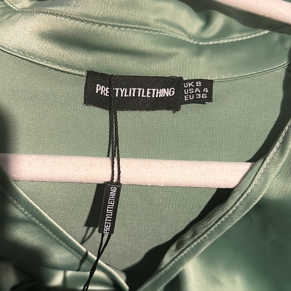 Sage Green Satin Knot Skirt Cut Out Midi Dress - Picture 4 of 7